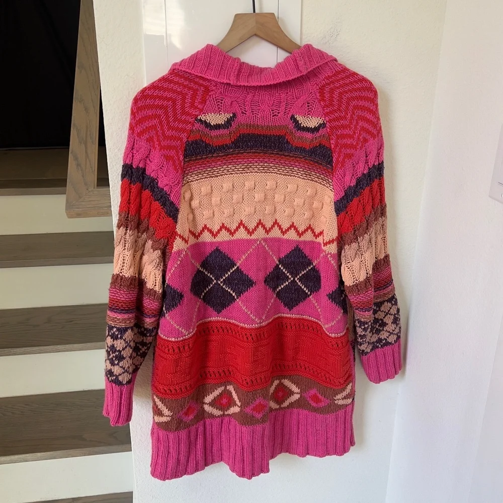 Free People Argyle Smile Cardigan in Pink